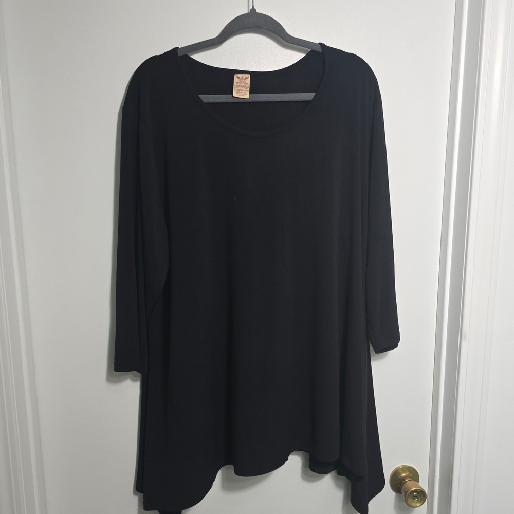 Faded Glory Womens 3X Black Soot Sharkbite Hem Tunic Top FGW36045SO